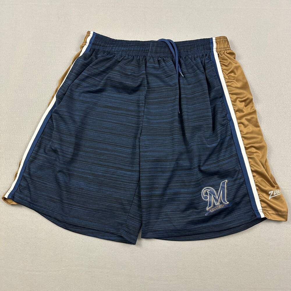 Milwaukee Brewers Shorts Men Extra Large Blue Gold Solid Majestic MLB Drawstring